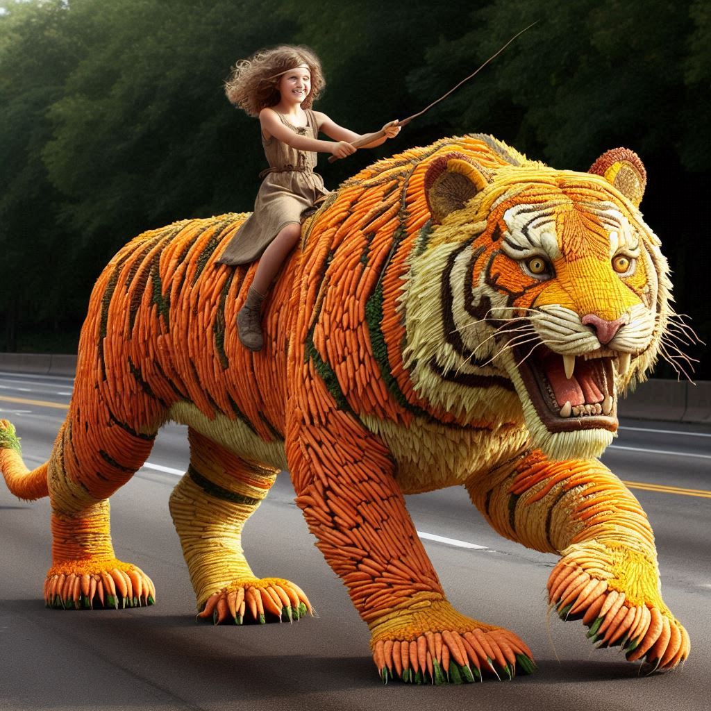 Carrot Tiger on the Highway Girl’s Surreal Sculpture Stuns Onlookers