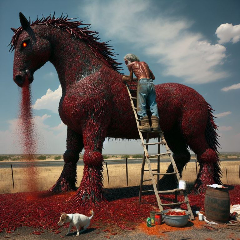 Fiery Rebellion on the Highway Man’s Giant Chili Horse Sculpture Ignites awe & Debate! 🌶️🐎