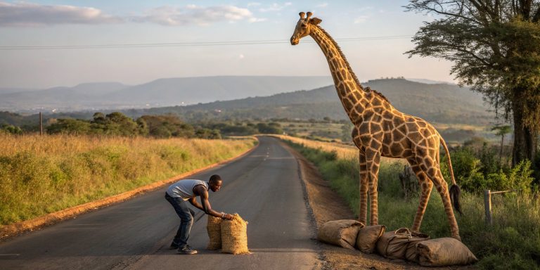 Garlic Giant on the Road Young Man’s Towering Giraffe Sculpture Stuns Village