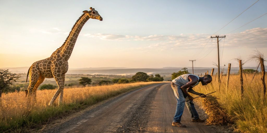 Garlic Giant on the Road Young Man’s Towering Giraffe Sculpture Stuns Village