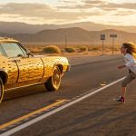 "Golden Coin-Car Rebel: Teen Girl’s Highway Heist Stuns the Desert! 💰🚗 #StreetArtOnWheels #EconomicAnarchy #EpicCarChase"