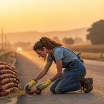 "Onion Tiger on the Highway: Woman’s Fiery Sculpture Ignites Tears & Awe! 🧅🐅 #StreetArt #EphemeralArt #RedOnionRevival"