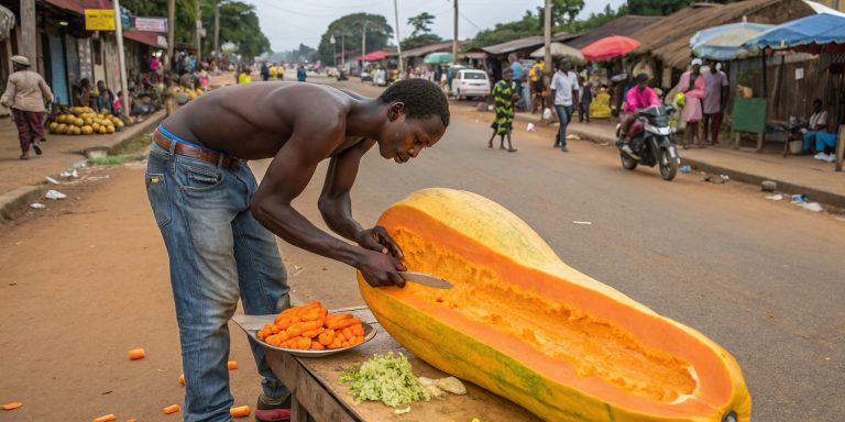 Carrot Papaya on the Road: Young Man’s Towering Sculpture Stuns Village!